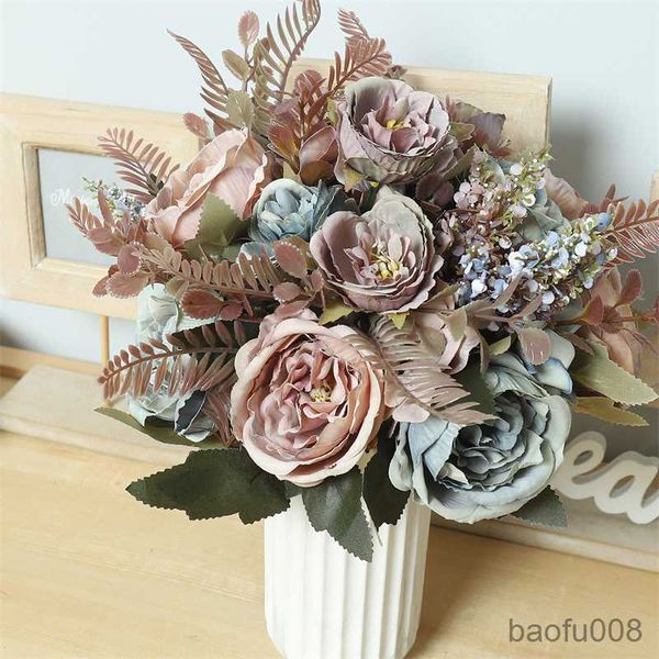 Sachet Taschen Pfingstrose Künstliche Seidenblumen Lavendel Herbst Hochzeit Home Event Dekor Günstige Lavendel Weizen Fake Bouquet Weihnachtstisch arrangieren R230605