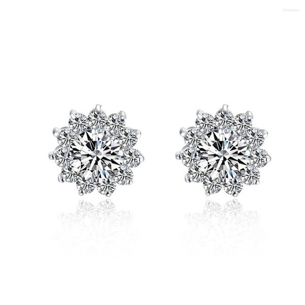 Brincos Stud Trendy Sun Flower Style 0.5CT/ Piece Moissanite Diamond Brinco Solid White Gold 14K Earr Love Promise Ear Jewelry