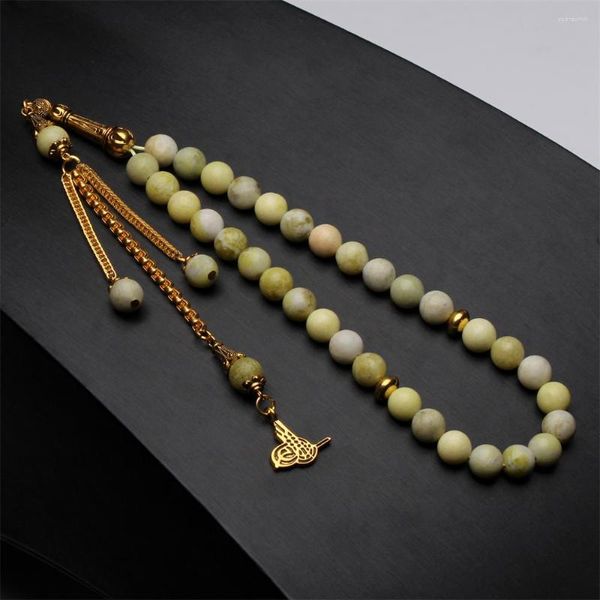 Strand Natural Tasbih Wasabi Taş Müslüman Misbaha Tasarım Altın Renk Püskül 33 Dua Boncukları İslami Tespih Mesbaha Tesbih Boncuk