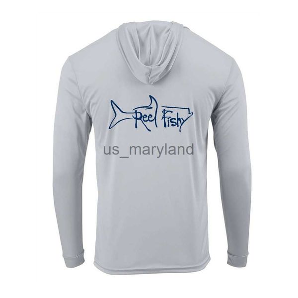 Outdoor-Shirts Reel Fish Bekleidung Herren Angelbekleidung T-Shirt Hut Langarm-Trikot UV-Kapuze Sonnenschutz UPF 50 Atmungsaktive Angelkleidung J230605