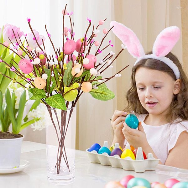 Decorazione per feste Uova di Pasqua Ramo di un albero Pittura fai-da-te Schiuma Fiore artificiale Ornamenti per piante finte Forniture per la casa