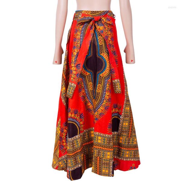 Stok Kadında Etnik Giyim Kadınlar İçin Uzun Maxi Etek Afrika Dashiki Bazin Robe Longue Femme Plus Boyut Doğal WY117