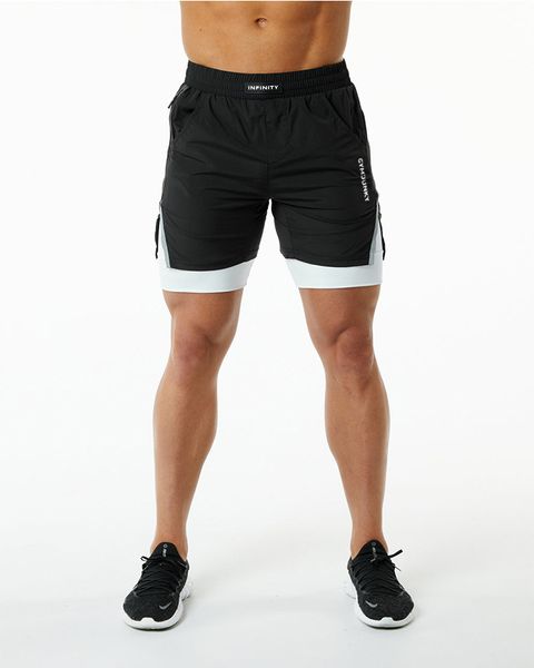 Shorts masculinos masculinos de verão para fitness muscular com dupla camada de secagem rápida, corrida ao ar livre, absorção de suor, treinamento respirável, fitness