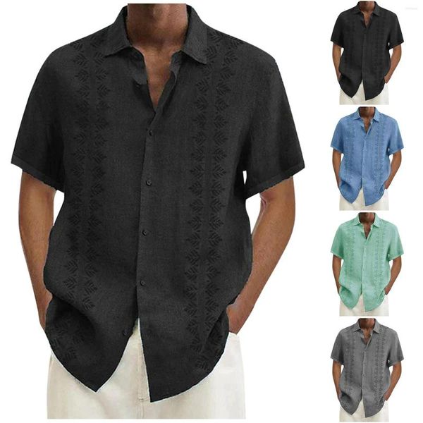 Camisetas masculinas Men's Casual Lapela Beach Festry Fashion Fashion Fashion Cirlod Hawaiian Sleeved Roupas de designer de mangas curtas Social