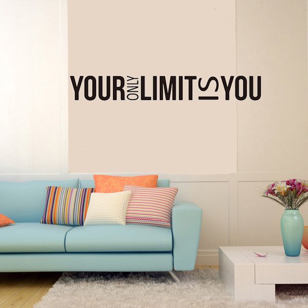 Großer „Your Only Limit is You“-Wandaufkleber für Büro, Fitnessstudio, inspirierendes Motivationszitat, Wandaufkleber für Workout-Übungen, Vinyl