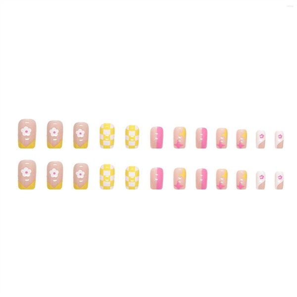 Unghie Finte Rosa Giallo Quadrato Finto Durevole E Mai Spaccato Per La Decorazione A Mano Nail Art