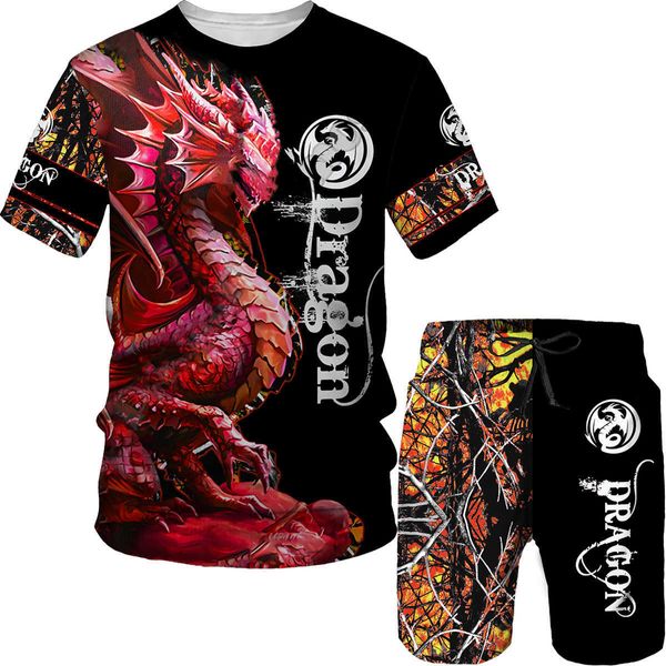 Survêtements T-shirt et short pour hommes imprimés en 3D motif de dragon rétro vêtements de rue ensemble d'été deux pièces de haute qualité P230605