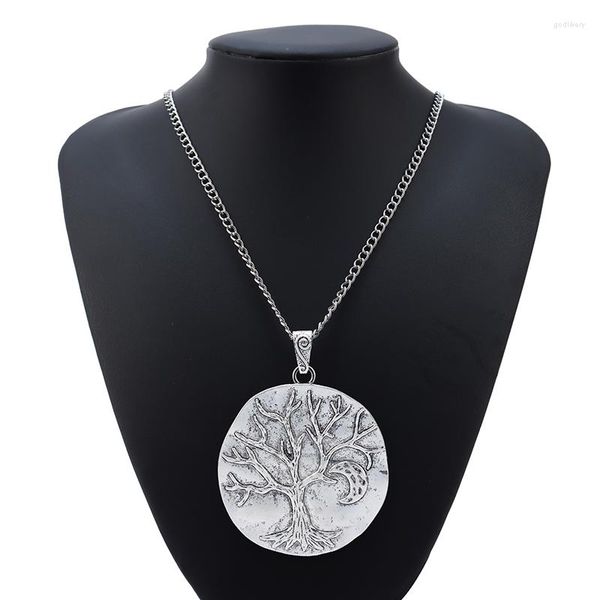 Ketten 1 X Tibetsilber Baum des Lebens Mondschmuck Runde Anhänger Charms Halsketten an langer Gliederkette Lagenlook 34