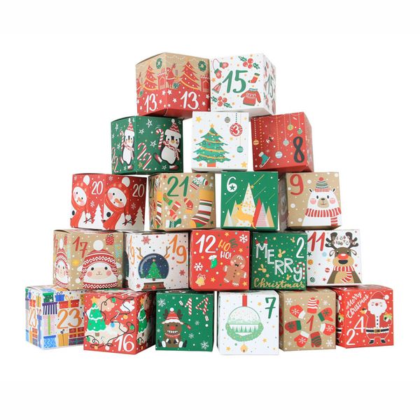 Weihnachten Adventskalender Geschenkpapier Box Kraftpapier Süßigkeiten Kekse Box Kinder Neujahr Party Geschenk Gefälligkeiten Navidad Weihnachtsdekoration