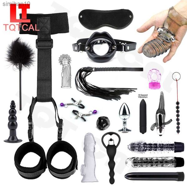 Erotische Sexspielzeuge für Frauen, BDSM-Bondage-Set, Fesseln, Hände, Halsband, Peitsche, Vibrator für Erwachsene, Spielzeug, Sklaven-Sex-Zubehör, L230518