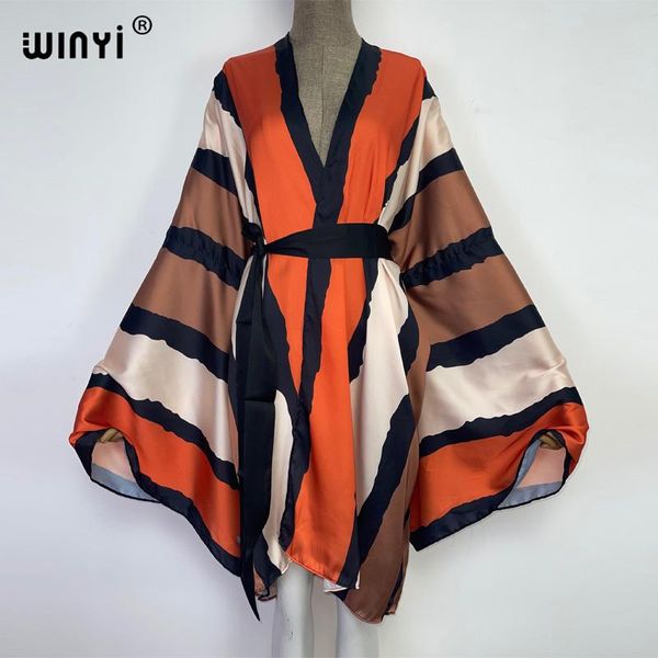 Roupas de banho 2022 Winyi Summer Summer Wearne Swim Swim Top Cover Africa Sweet Lady Boho Cardigan Cingido Sexy Holida Sexia Manga Longa Kimono