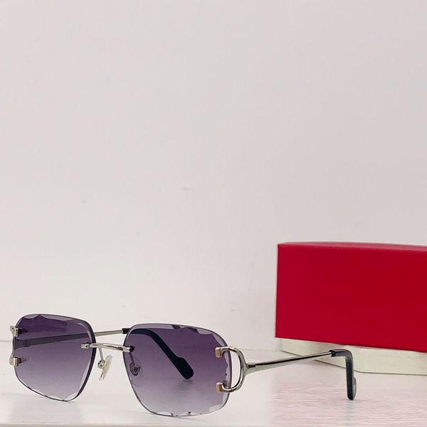 Óculos de sol clássicos hexagonais femininos, óculos de sol sem armação, armação de metal dourada, simples, confortável, leve, prático, masculino 6N0B_voghion.com