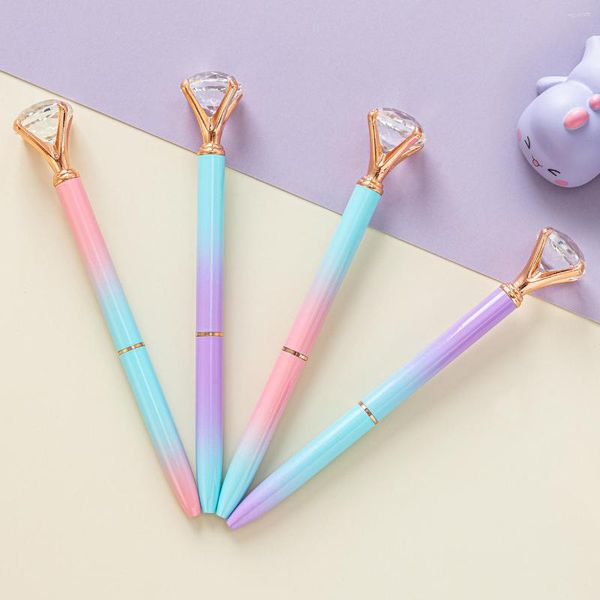 500pcs Gradient Ballpoint Pen большой бриллиант -шариковые ручки металлические хрустальные канцелярские канцелярские товары Оптовые