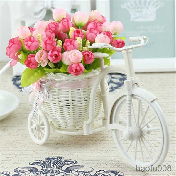 Borse a bustina Rattan Big Wheel Imitazione a tre ruote Bianco Tessitura Artigianato Cesto di fiori Fiore Rattan Decorazione auto Ornamenti R230605