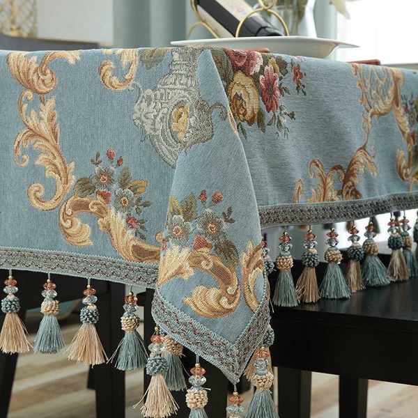 Tischdecke Luxus Jacquard Quaste Anhänger Stoff Rechteckige Tischdecke Europäische Couchtischdecke für Wohnzimmer R230605