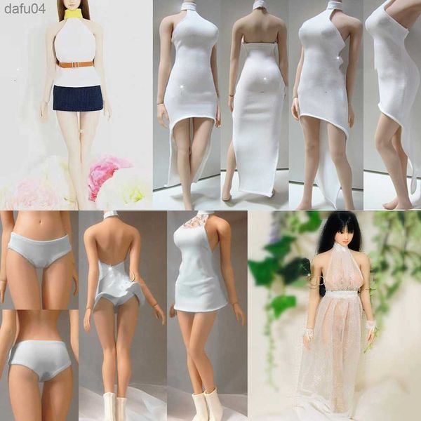 1/6 Bilancia Sexy Figura Femminile Accessorio Bianco Gonna di Garza Mini Abito Stretto Gonna Lunga Bianca Affari Blu Scuro Borsa Anca gonna L230522