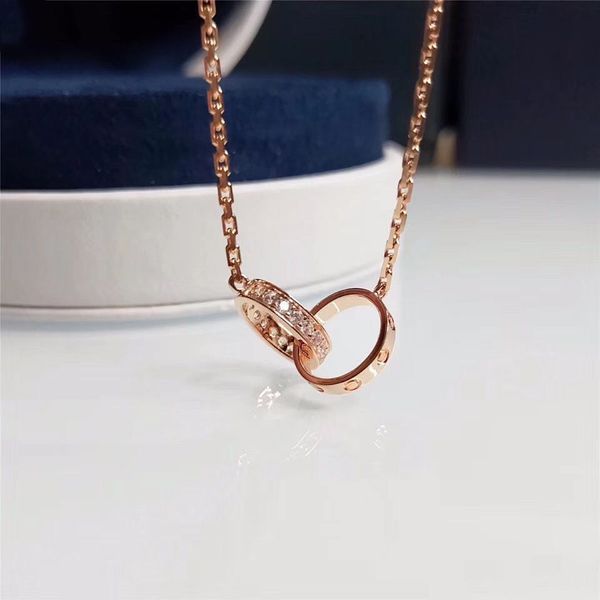 Collane firmate gioielli di moda di lusso collana di trifoglio partito anelli doppi in argento sterling con diamanti collane in oro rosa per catene da donna per gioielli da uomo regalo