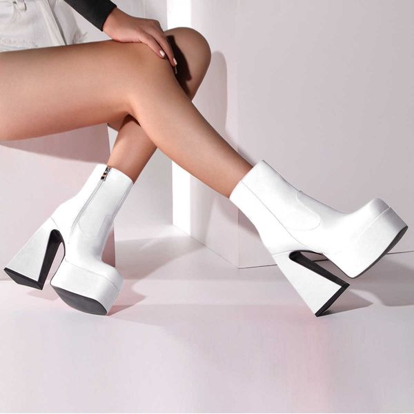 Boots Women Platform White Angle Boots на молнии растяжки