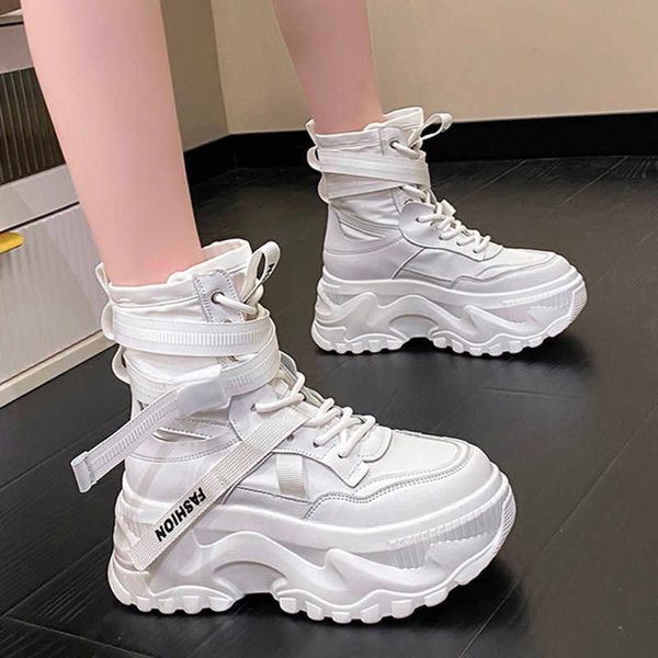 Boots Fashion Women Chunky Platform Motorcycle Boots White Lace Up Tust Bottom The Woman Осень зимняя лодыжка Botas de Mujer 2022 Z0605