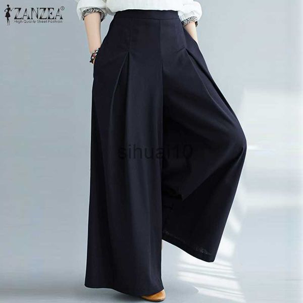 Calças Femininas Capris ZANZEA Mulheres Cintura Elástica Calças Largas Calças Soltas Outono Calças Culottes Elegante Escritório Senhoras Casual Palazzo Work Pantn J230605