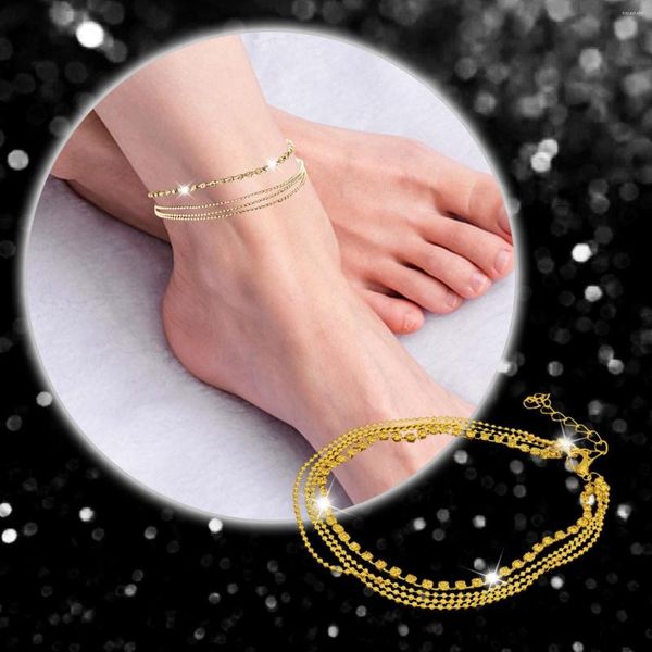 Cavigliere Bracciale Bottiglia Boho Quattro Strati Oro Per Le Donne Strass Perline Ciondolo Piede Catene Spiaggia All'ingrosso