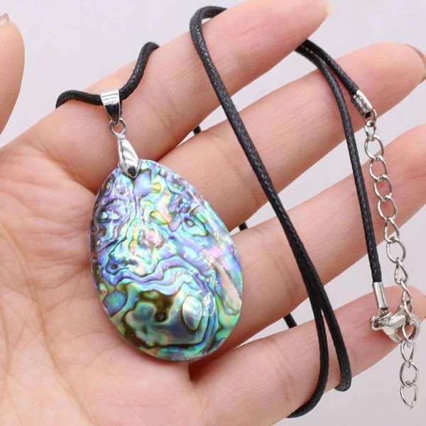 Anhänger Halsketten Natürliche Abalone Muschel Anhänger Halskette Wassertropfen Handwerk Charms Schmuck Leder Seil Trendy Geschenk Party