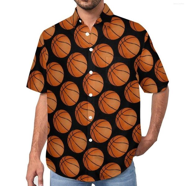 Herren-Freizeithemden, cooles Ball-Druck-Shirt, Basketball-Bälle, Strand, lockere Sommer-Ästhetik-Blusen, kurzärmelige, grafische, übergroße Kleidung