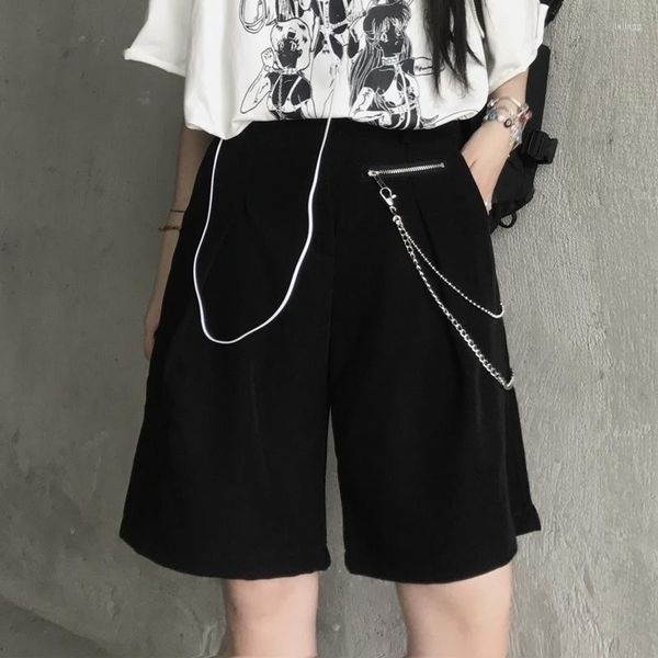 Calças femininas femininas góticas shorts para coreano 2023 tendências da moda verão roupas para meninas adolescentes curtas com corrente Harajuku Streetwear