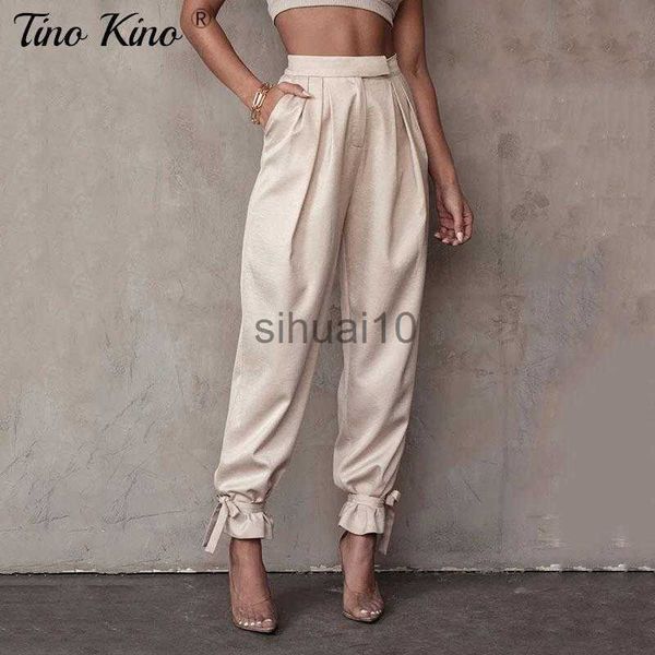 Женские штаны Capris Satin Spring Women Women Women Women Harem Pants Fashion Lace Up Pockets Свободные плиссированные брюки карандашом 2023 Летняя уличная одежда J230605