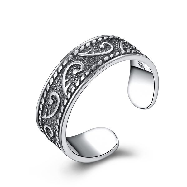 Europäischer Charme Damen Vintage geschnitzter offener Ring Modemarke Gun Black Ring personalisierter weiblicher Ring aus S925-Sterlingsilber High-End-Schmuck Geschenkzubehör