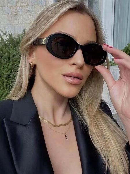 Arc de Triomphe Sonnenbrille 01 coole Sonnenbrille Blonder Havanna-Acetatrahmen Ovaler Rahmen mit Logo Tempel INS Netz Rot Gleicher Stil Brille 40194 Kleiner Rahmen, sexy Frau, schön