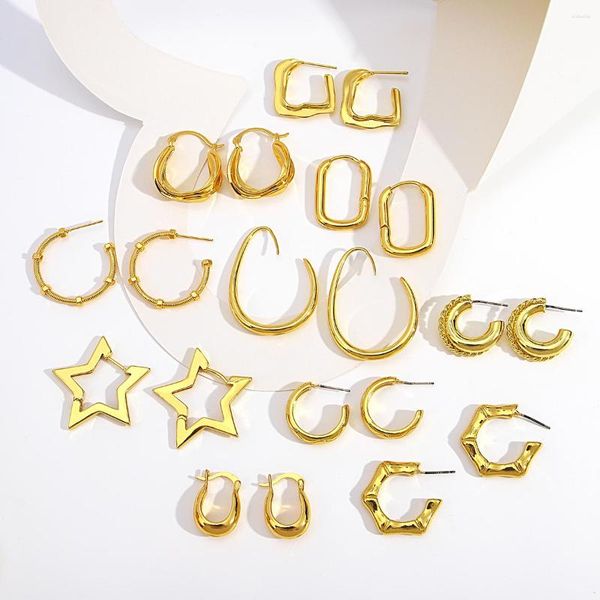 Orecchini a cerchio Chic Geometry For Women Girl Simple Heart Star Orecchino Fashion Circle Lock Piercing Jewelry Gift