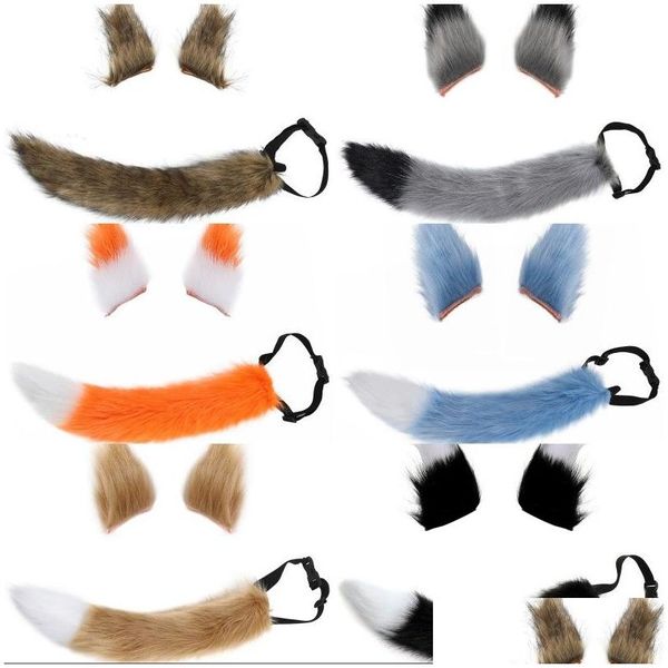 Acessórios de cabelo Cosplay Orelhas de Halloween Cauda Trajes de pelúcia Adereços Mticolor Opcional Simação Gato Lobo Animais Brinquedo 363 H1 Drop D Dhokj