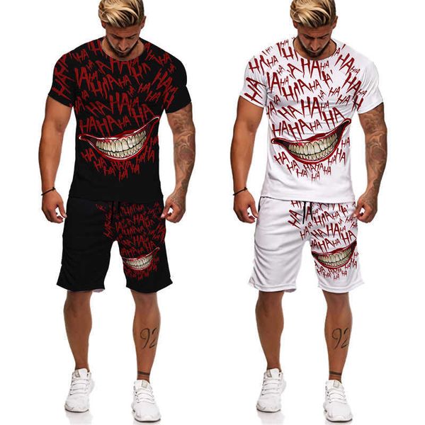 Fatos de treino masculinos Joker impressos em 3D T-shirt/shorts/set filme de terror Halloween role-playing hip-hop rua conjunto de roupas masculinas P230605