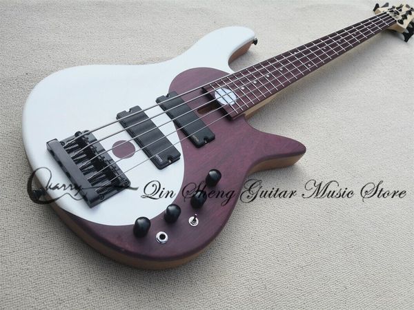 Custom 5 Strings Yinyang Electric Bass Guitar 24 Frets Bely Body Красный пурпур