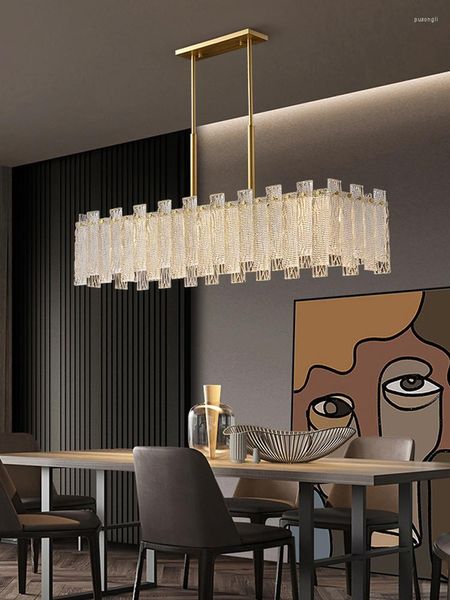 Candeeiros pendentes Candeeiro retangular para sala de jantar Luz pós-moderna Lustre de luxo Simples e criativo Mesa de bar toda em cobre