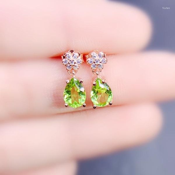 Orecchini pendenti Orecchini pendenti con fiore di peridoto verde reale naturale 6 8mm 1.4ct 2 pezzi Gemstone 925 Sterling Silver Per Jewelry Fine X22838