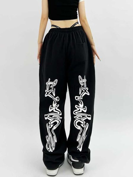 Pantaloni da donna Capris HOUZHOU Hip Hop Gotico Nero Pantaloni sportivi da jogging Oversize Y2K Grunge Kpop Pantaloni larghi Pantaloni sportivi a gamba larga Harajuku Graphic J230605