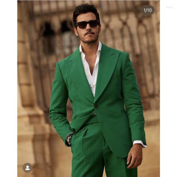 Abiti da uomo Costume Verde Ampio risvolto a punta per uomo 2 pezzi Giacca formale slim fit Pantaloni Blazer da sposo Terno Masculino