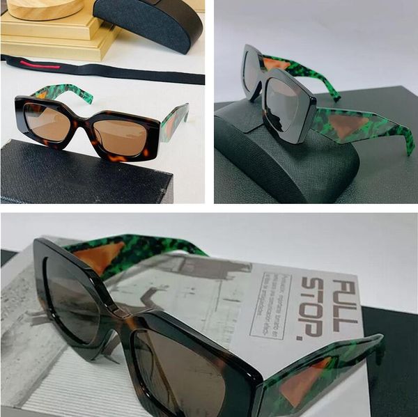 NOVO Óculos de sol verde gema turquesa Designer de luxo feminino armação quadrada de tartaruga Tons geométricos HD Triângulo logotipo SPR15Y masculino óculos de esmeralda Lunette