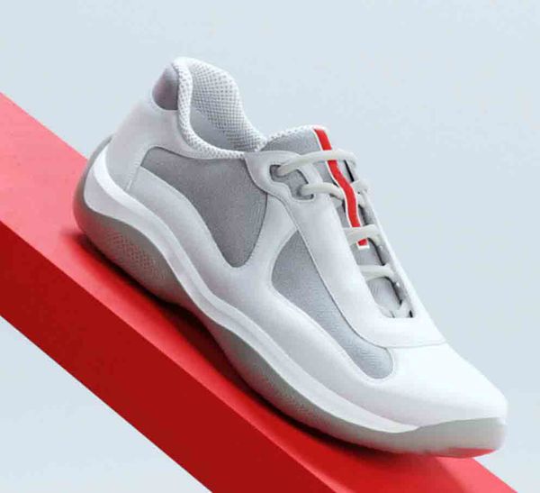 Runner sportivo bianco scarpe casual da uomo designer Americas cup sneaker in pelle opaca scarpe basse scarpe da corsa stringate suola in gomma mesh e vera pelle 38-46Box