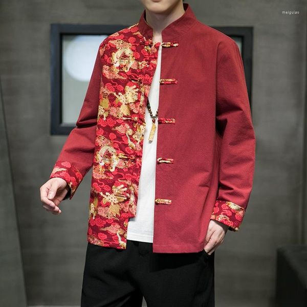 Abbigliamento etnico Camicia in stile tradizionale cinese Stampa Hanfu Camicetta da uomo Tang Suit Abbigliamento Top Giacca Cheongsam Anno Cappotti V2280