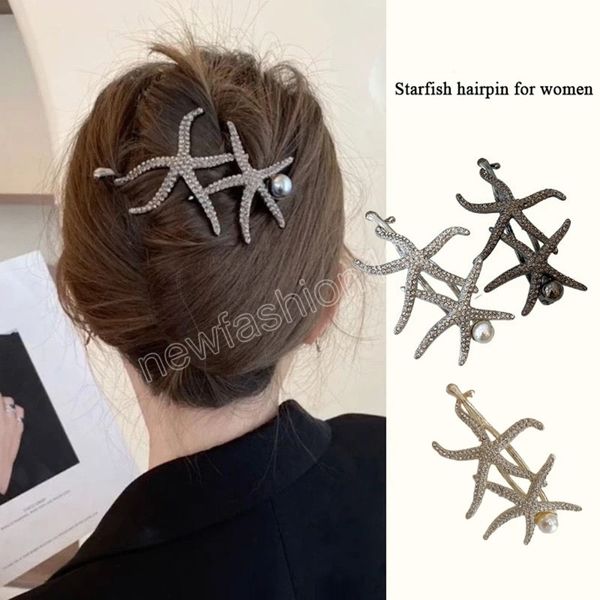 Strass Seestern Haarspange für Frauen Mädchen Haarnadeln koreanische Haarspangen Perle Legierung Pferdeschwanz Clips Kopfbedeckung Haarschmuck