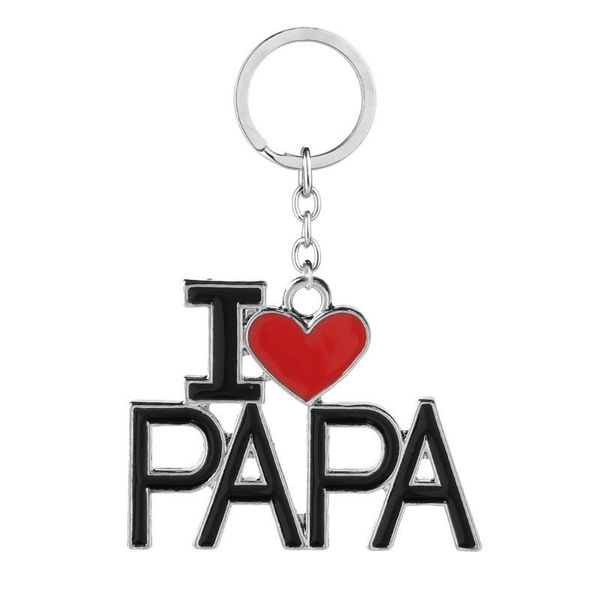 Portachiavi con lettera inglese di fascia alta I Love Papa Mama Mom Dad Portachiavi in metallo Portachiavi per famiglia per papà Festa della mamma Regalo Favore di partito