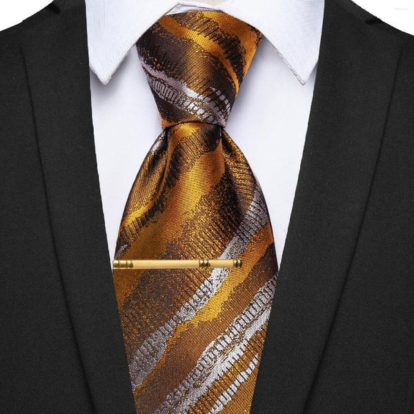 Gravatas Borboleta Luxo GoldSliver Seda Listrada Gravata Masculina Alta Qualidade Gravata Para Homens Acessórios Terno Festa Casamento Negócios