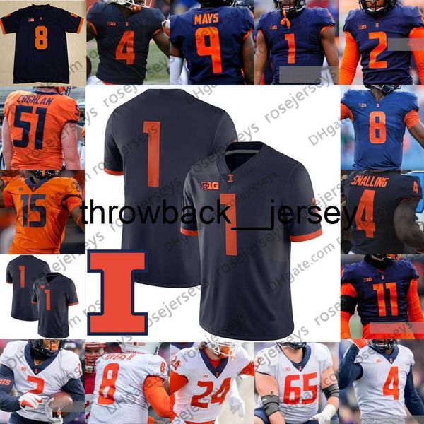 thr Maßgeschneidertes Illinois Fighting Illini 2 Reggie Corbin 4 Ricky Smalling 87 Daniel Barker 26 Mike Epstein Blau Orange Weiß Herren Jugend Kind Trikot