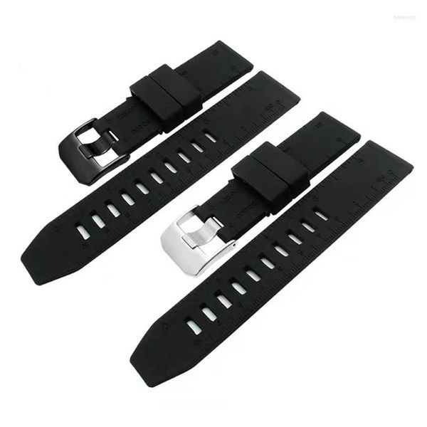 Uhrenarmbänder 23 mm Gummi-Silikon-Band-Armband-Ersatz mit schwarz/silberner Schnalle für Kompass-Skala-Herrenarmband