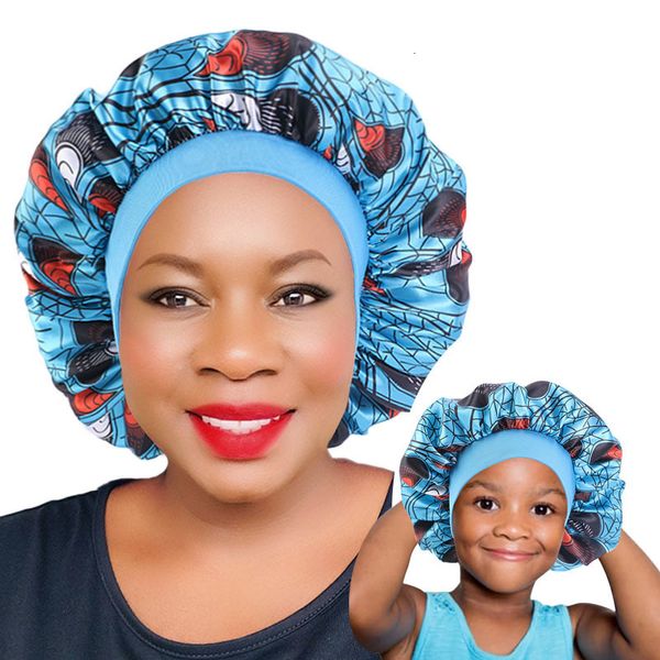 Headwear Hair Accessories Mommy and Me Satin Bonnet African Patterns Print Night Sleep Cap Baby Care Headwrap Women Fashion 230605