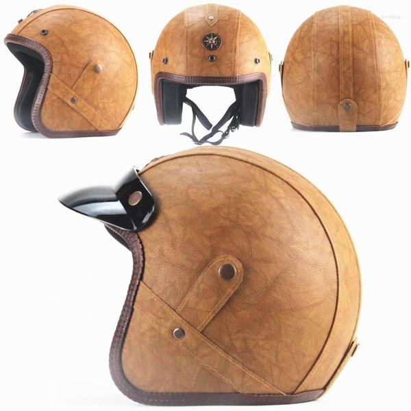 Motosiklet kaskları klasik evrensel kask retro açık yüz koruma soğuk binicilik scooter başlığı erkeklerle