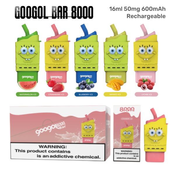 Original Googol Bar Puff 8000 Sponge Einweg-Vape-Stift E-Zigarette 16 ml vorgefüllter 600-mAh-Akku wiederaufladbar 10 Geschmacksrichtungen Großhandel China Factory 7000 5000